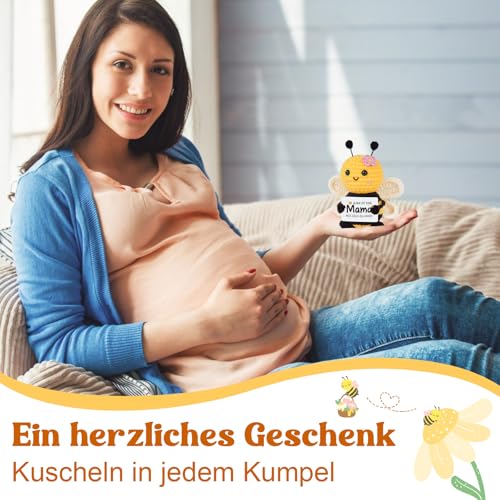 Gleevara Geschenke für Mama - Handgehäkelte Bienenfigur mit Energiekarte, Mama Geschenk zum Geburtstag Muttertag Weihnachten, Beste Mütter Geschenk von Tochter Sohn