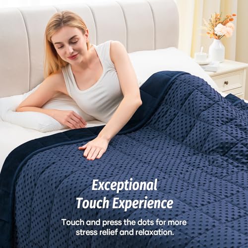 Image of Wemore Minky Dot Weighted Blanket for Adults Twin Size 15 lb, Soft Heavy Blanket for Stress Relief and Sleep Promotion, Breathable Blanket for All-Season with Glass Beads, Navy Blue 48 x 72 inches