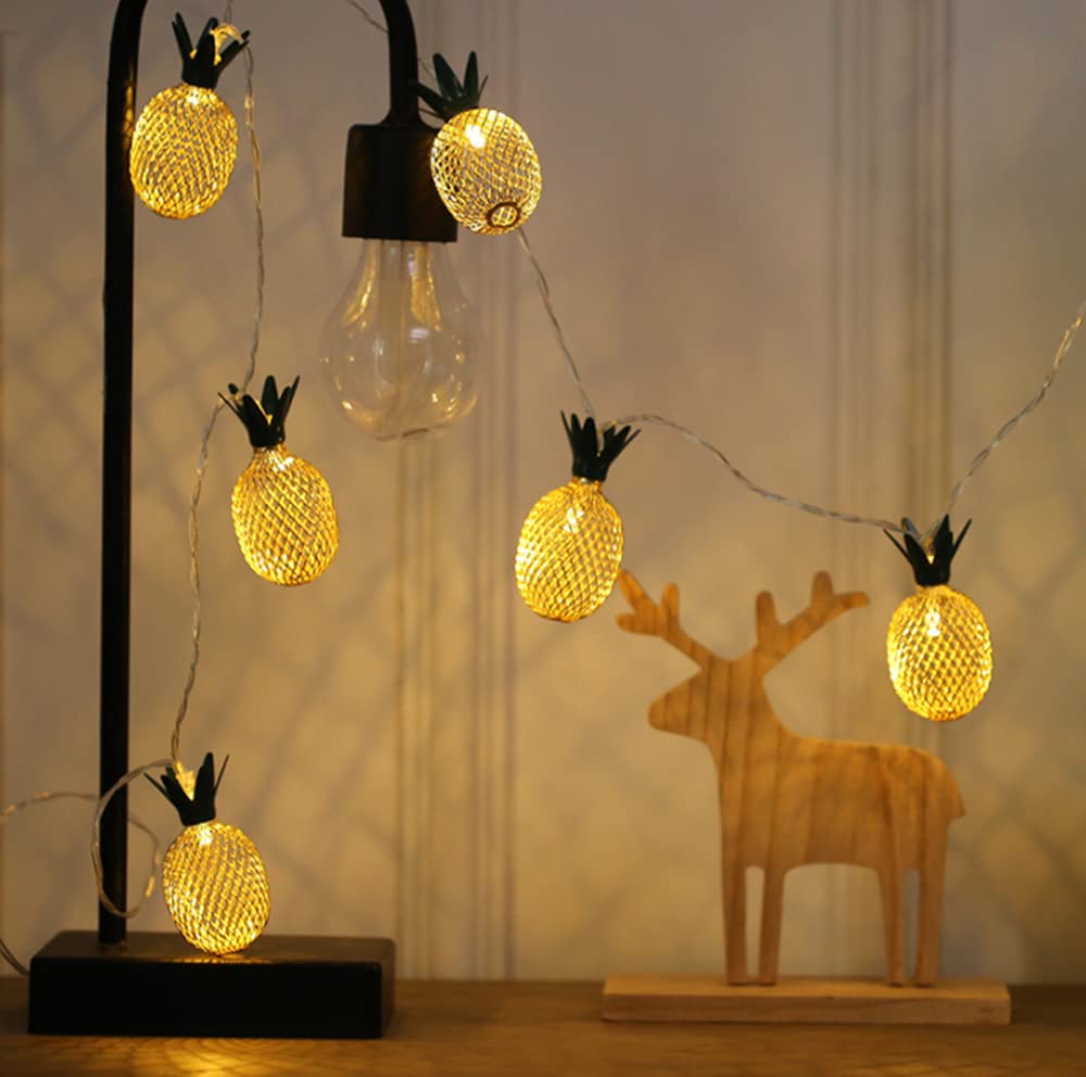 zhonghua Geometric String Lights, 3M 20LED Metal String Lights Geometric Metal Fairy Lights Rose Gold Metal Geometric Lights Battery (Pineapple)