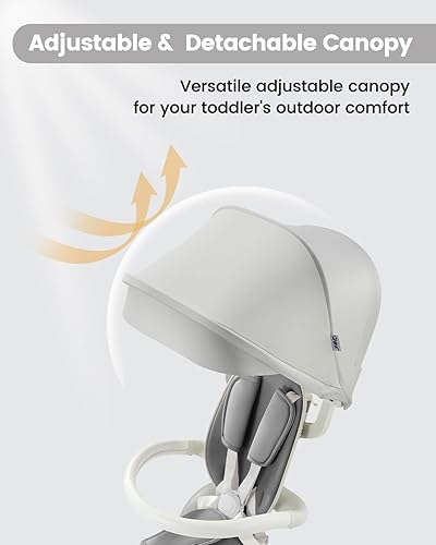 Miniatura 5 de JMMD Triciclo para bebé, 7 en 1 multifuncional para niños con mango ajustable para padres, arnés de seguridad y frenos de rueda, toldo extraíble,