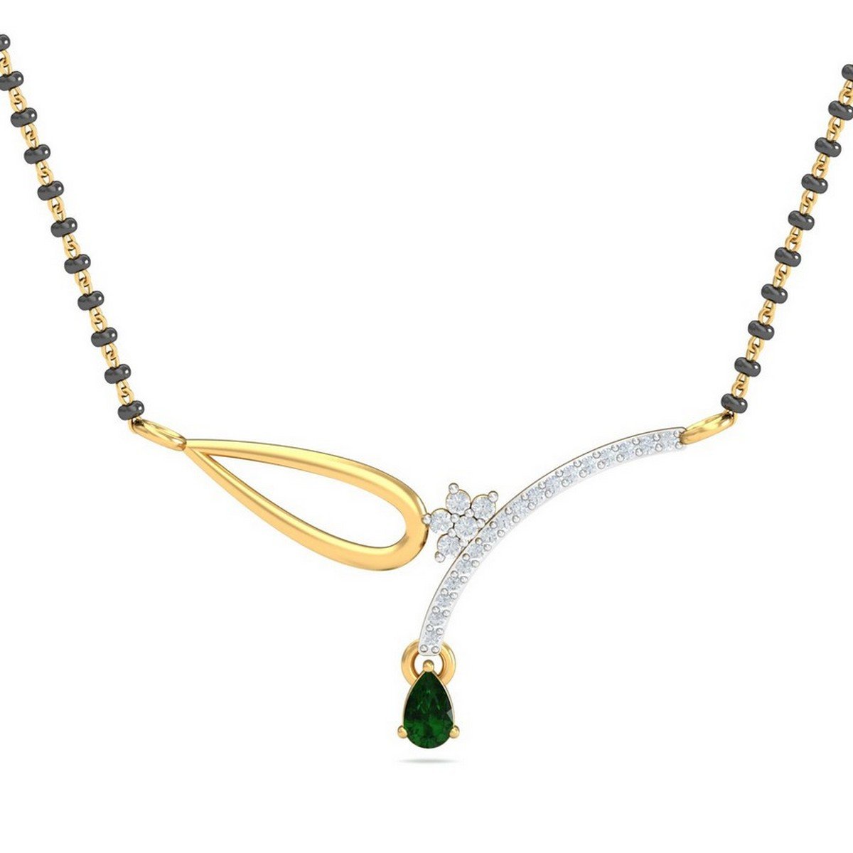 18K (750) Yellow Gold and Diamond Gia Emerald Mangalsutra Pendant-image-45