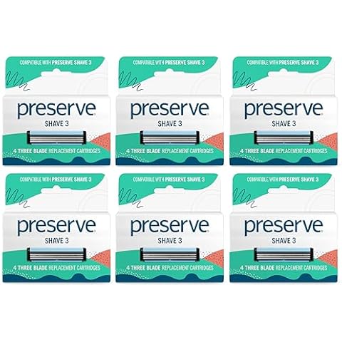 Preserve Shave 3 Razor Blades, 24 cartridges (4 razors in each box, 6 boxes total), Packaging may vary Cover