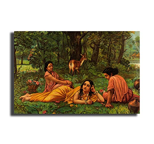 Image of Sikhash Raja Ravi Varma Canvas Art /Classic Printing Art /Unframed Famous Indian Design /Shakuntala Patralekhan Art for Wall Decor, Bedroom, Living Room, Home, Office 320 GSM (35x23 inches)
