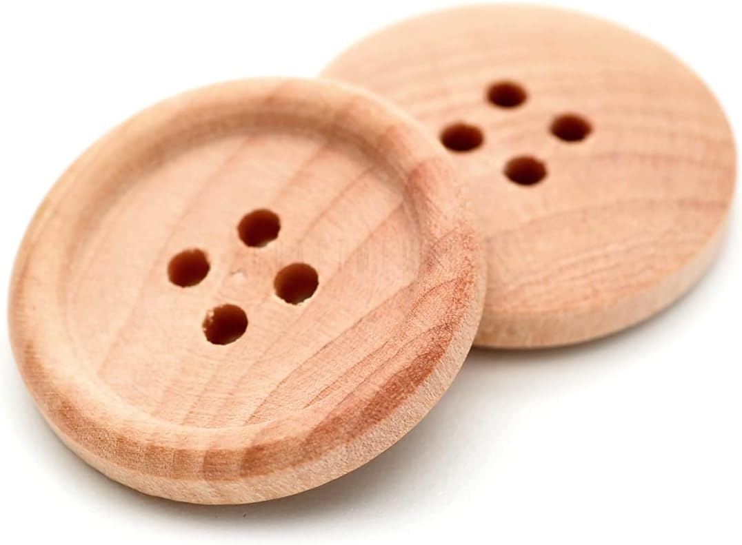 CRAFTMEMORE Wood Buttons 4 Holes Round Wooden Button for Garment Sewing DIY Crafts B08 (18mm, Dk.Brown 144pcs)
