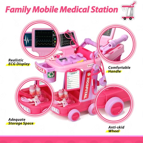 Image of Liberry Toddlers Doctor Kit Toy for Girls Boys Ages 2 3 4 5, Pink | Kids Doctor Playset with Cart, Costume & Stethoscope, Role Play, Pretend Play Medical Toys, Birthday Gift