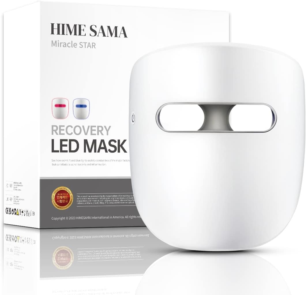 HIME SAMA Masque led visage, masque de soin de la peau rouge + Nir & Blue Light pour anti-âge/éclaircir la peau, masque LED de rajeunissement de la peau à domicile pour le visage (Miracle MAX RB-018)
