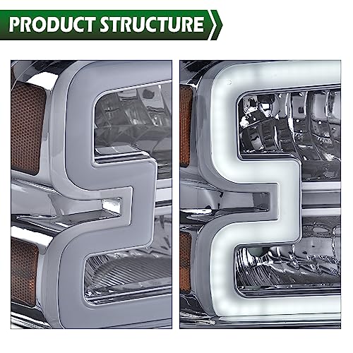 Image of GRAND ORANGE LED DRL Headlights, Compatible with Ford F250 F350 F450 F550 Super Duty 2005-2007, Fit Ford Excursion 2005, Left Driver & Right Passenger, Smoky Lens Chrome Housing Amber Reflector