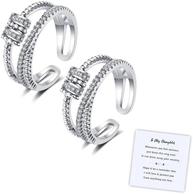 Frodete Anillo de regalo con diamantes de imitación para la ansiedad, ajustable, giratorio, para meditación, para hija, inspiración e hija