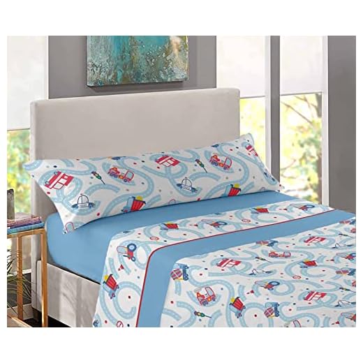 HARADECO Sábanas Infantil Cama 90 Microfibra, Juego de Sábanas de 3 Piezas Estampadas Camiones para Niños (Cama 90x190/200cm, Azul Cielo)