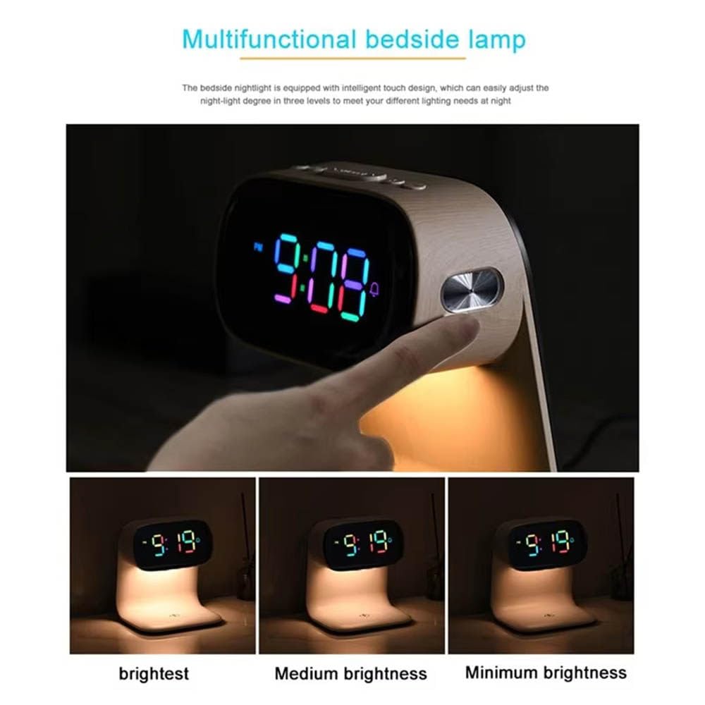 LáMpara De Noche, Despertador Digital, Despertador con Luz De Amanecer, Carga InaláMbrica De 15 W, 3 Niveles De Brillo, Ideal para Varones Y Mujeres