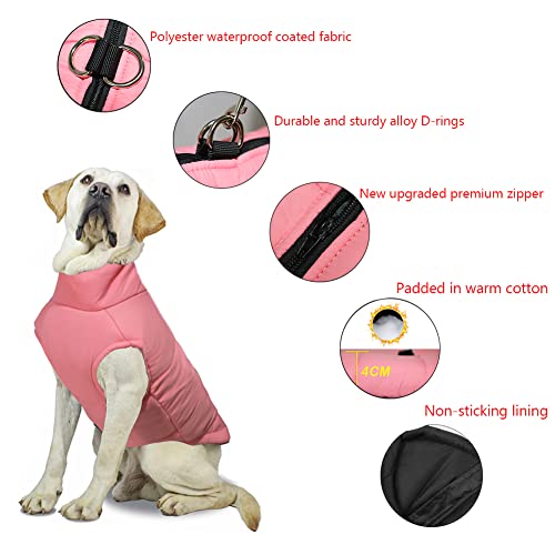 FEimaX Hundejacke Hundemantel wasserdichte Hunde Winter Warm Mantel für Kleine Mittlere Große Hunde Regenmantel Welpen Gepolstert Puffer Weste Haustier Kleidung Rosa Kirschblüte