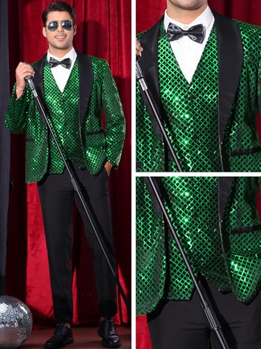 Lars Amadeus Sequin Blazer for Men's Shiny Metallic Tuxedo Shawl Lapel Disco Party Argyle Plaid Suit Jackets Sports Coat4