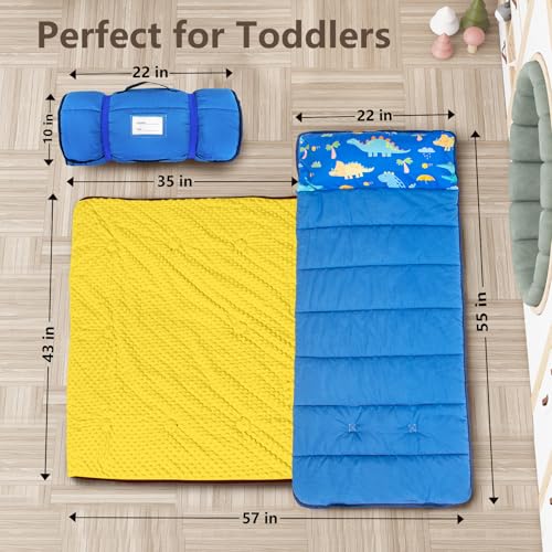 Image of Primlect Toddler Nap Mat with Removable Pillow and Fleece Blanket, Extra Large 55''x35'' Sleeping Bag, Washable, Light, Easy to Roll up, Perfect for Daycare, Preschool, Kindergarten, Travel