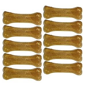 Schecker Kauknochen – 10Stk á 11cm 330g – aus gepresster Rinderhaut – 1. Wahl, schwere Qualität, sauber gepresst für kleine Hunde