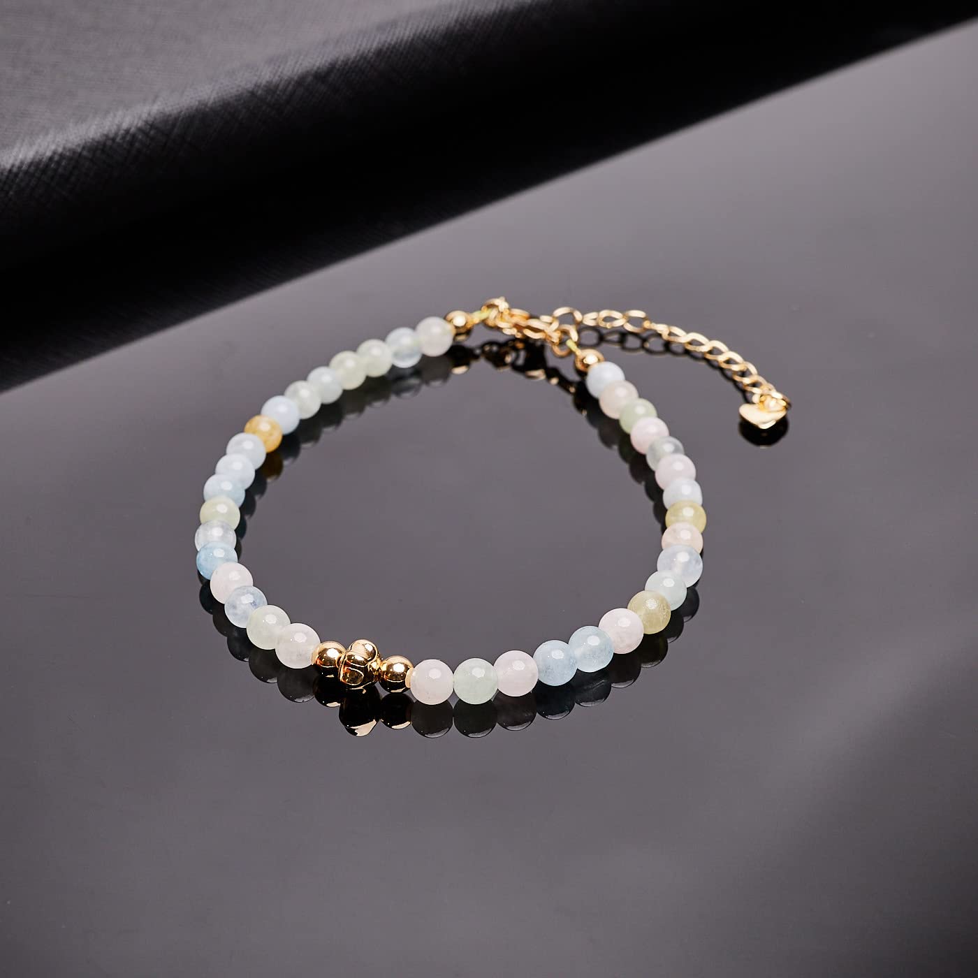 Bracciale con perline di pietre preziose per donne ragazze | Ametista quarzo rosa lapislazzuli pietra di luna guarigione braccialetto gemma di cristallo (Morganite)