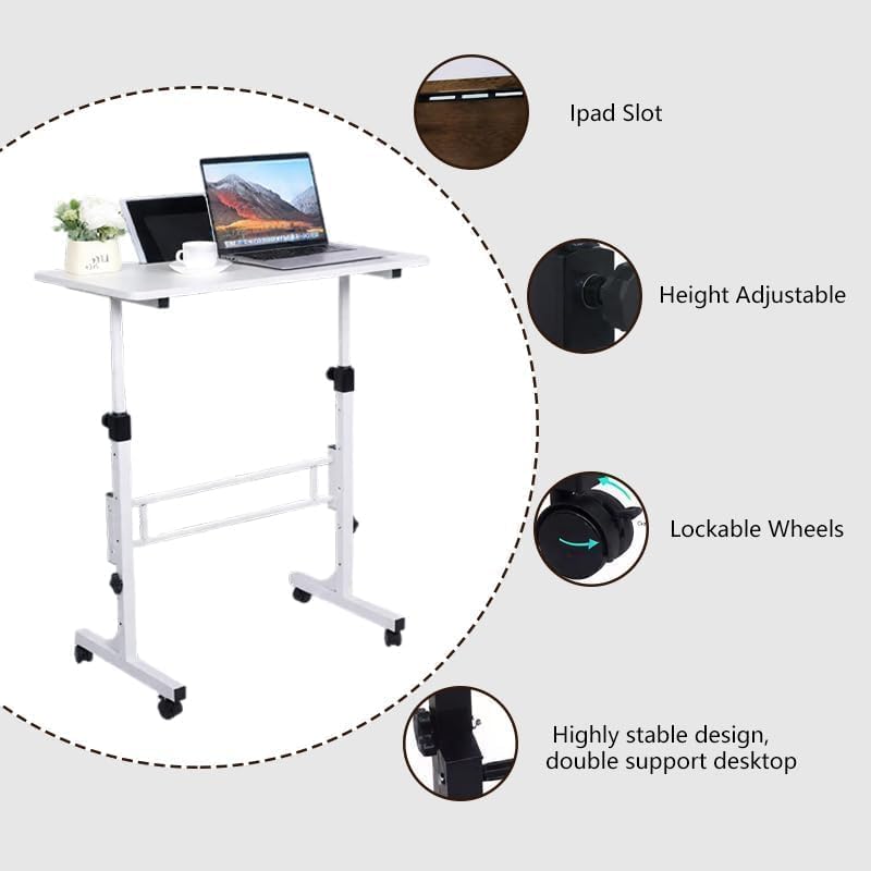 Portable Standing Desk Adjustable Height 27 5-43 3 Small Rolling Desk with Lockable Wheels Foldable Computer Desk for — view 7