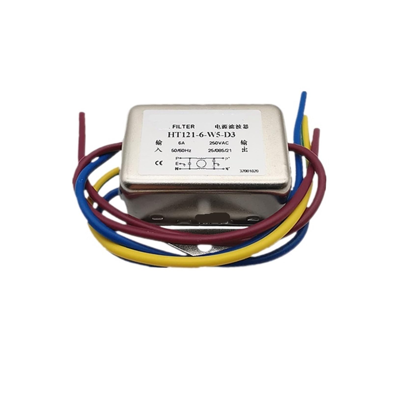 Filtre monophasé AC 220V 6A éliminer parasite HT121-6-W5-D3