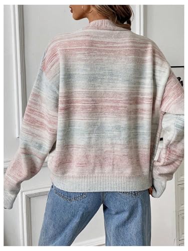 MakeMeChic Women's Ombre V Neck Sweater Button Down Long Sleeve Cardigan Drop Shoulder Outerwear2