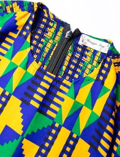 Image of Women's African Ruffle Long Sleeve Dress Ankara Print Maxi Dresses