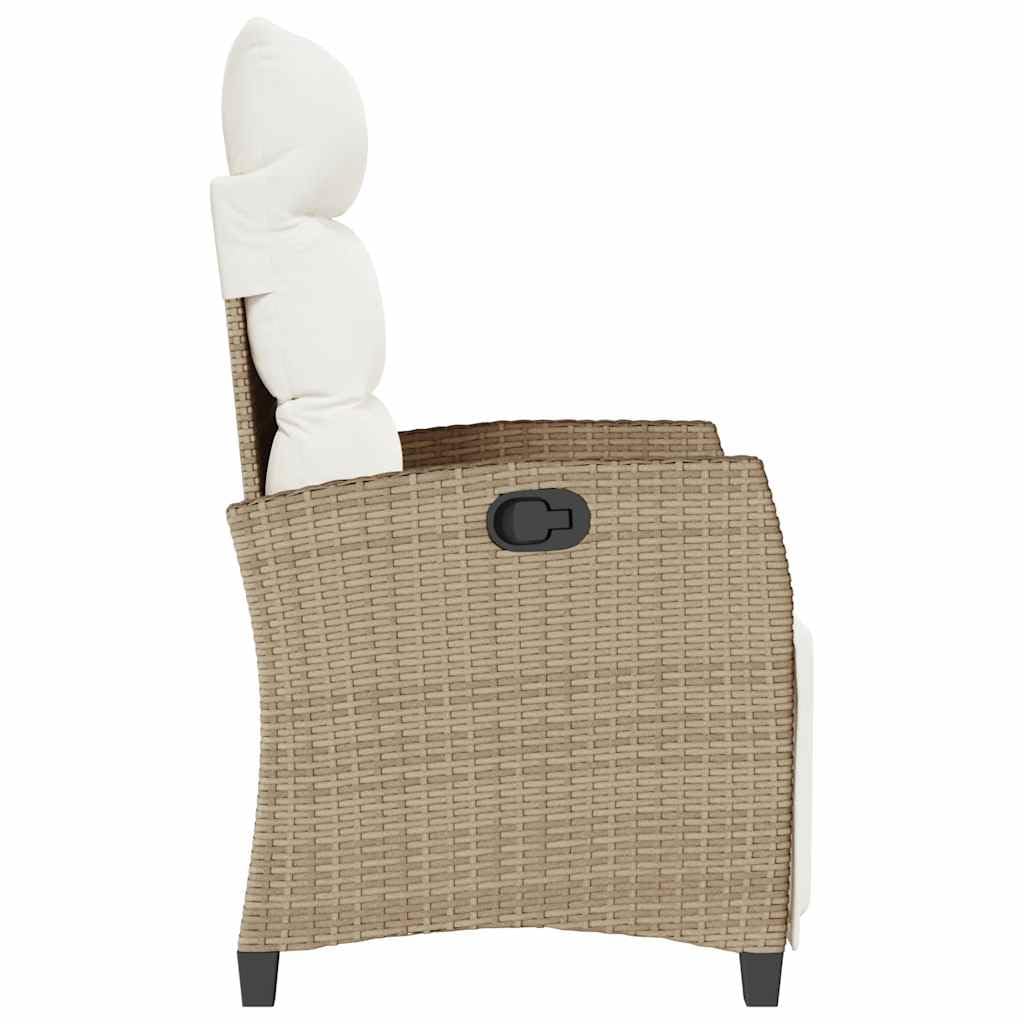 Silla de jardín extensible con reposapiés y mesa auxiliar, beige, ratán PE, respaldo ajustable, cojines gruesos y funda de lavado extraíble.