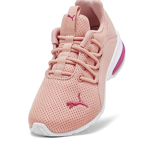 PUMA Cross Training Shoes Axelion Mesh Sneaker, 10.5 US Unisex Little Kid, Poppy Pink White-pinktastic4