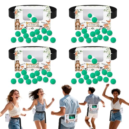 DRANSMIC 4 Set Wild Animals Baby Shower Games Swing Shaking Balls Game for Adult Includes 40 Balls 4 Paper Boxes 4 Belts Table Tennis Twerk Game Supply for Outdoors Indoors
