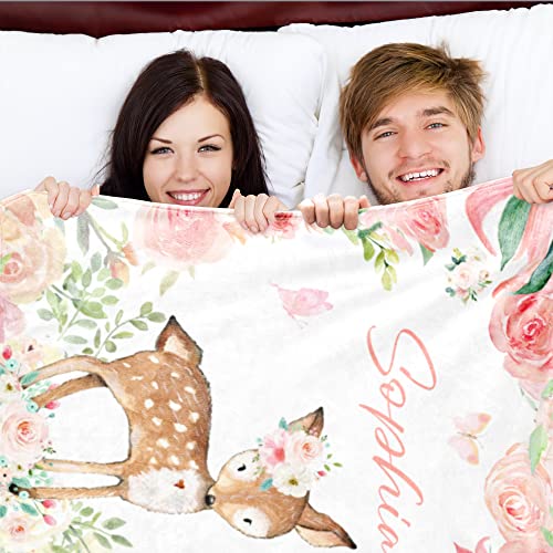 Image of Personalized Deer Blanket with Name for Girls Custom Name Blanket for Teens