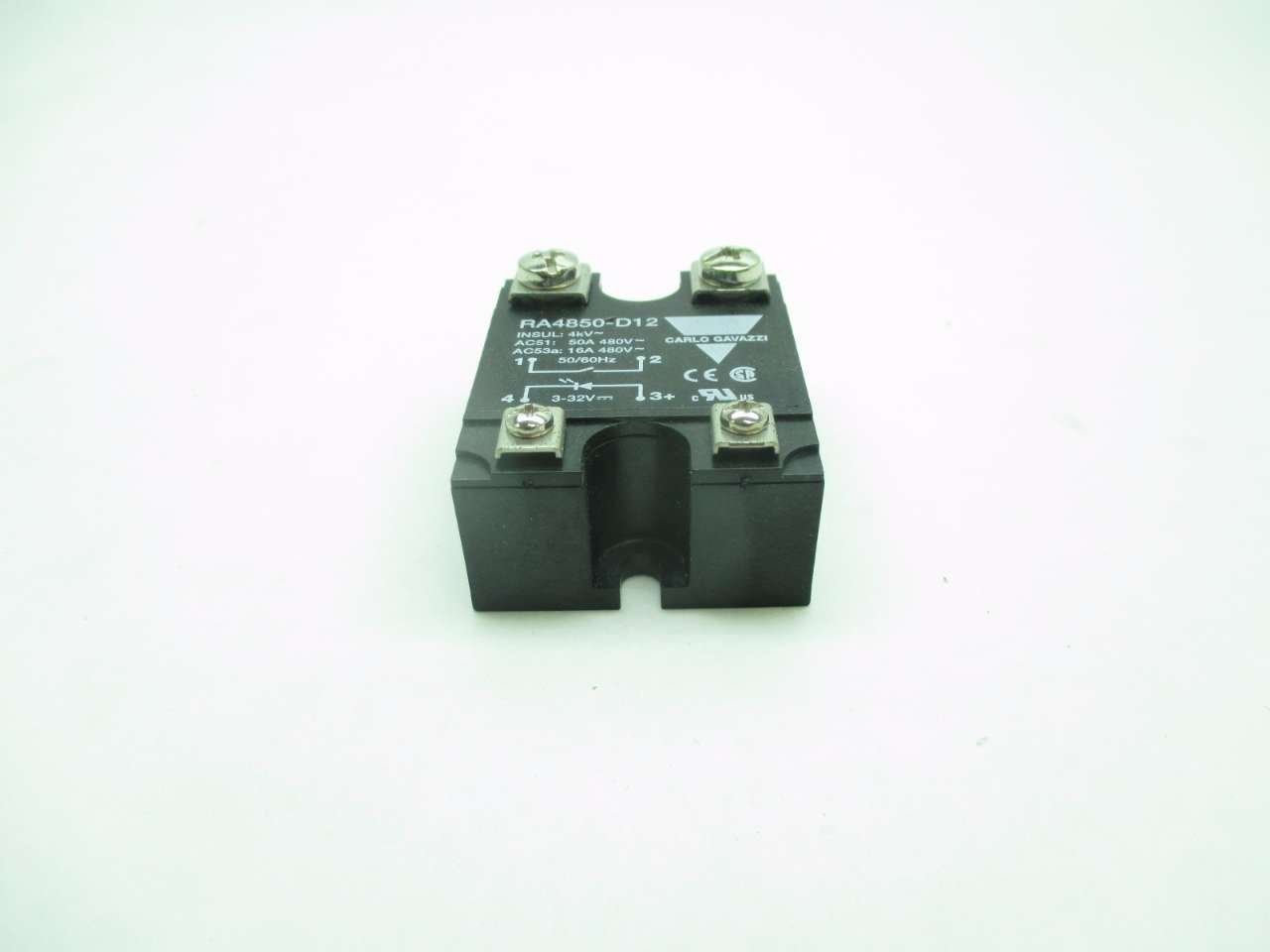 NEW CARLO GAVAZZI RA4850-D12 SOLID STATE RELAY 3-32V-DC 480V-AC 50A AMP D536964