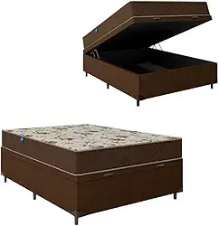 Cama Box Baú Casal Colchão Espuma D33 Marquês 138x188x60cm Marrom Umaflex - Suporta até 90kg por Pessoa