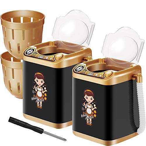 Makeup Washing Machine,2 Pieces Automatic Mini Washing Machine Toy Brushes Cleaner Device,Electronic Powder Puff Deep Clean Machine Washing Tools,Mini Toy(Black)