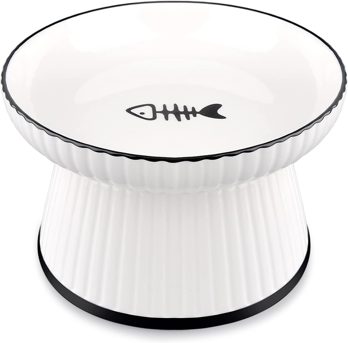 Grande Comedero Comida Gato Elevado Antivoracidad, Platos Ceramica Gatos Bol Cuenco Apto para Gatos y Cachorro Comer sin Estrés, Tazón de Gato Antideslizante Raised Cat Food Feeding Bowl (Blanco)