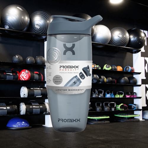 Image of Promixx Pursuit Protein Shaker Bottle (32 oz) - Silent No-Ball Mixer, Leak-Proof Lid, BPA /BPS & Phthalate-Free ECOZEN - Easy-Clean Shaker Cup for Protein Shakes, Pre & Post-Workout Smoothies
