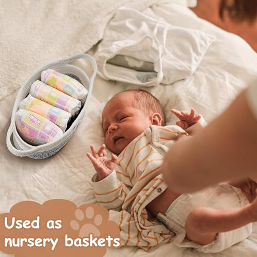 Kleiner Aufbewahrungskorb geflochten aus Baumwollseil mit Henkel – Spielzeugkorb für Kinderzimmer & Haustier – Niedlicher Baumwollkorb, Mehrzweck-Aufbewahrungskorb, zur Spielzeugorganisation,Grau