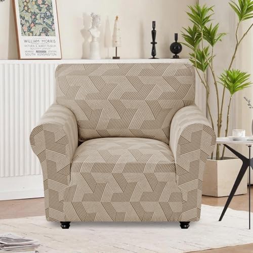 JIVINER Stretch Chair Covers, 1 Piece Couch Covers for Living Room, Non Slip Soft Sofa Covers, Washable Armchair Slipcovers for Dog, Pets Feature Geometrical Jacquard Fabric (Chair, Khaki) by JIVINER - Image 2
