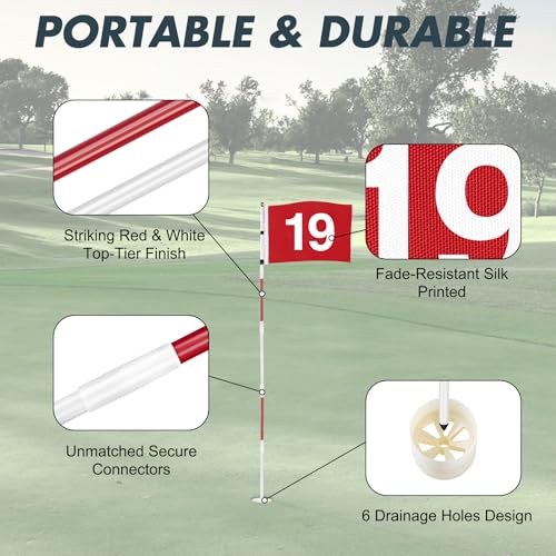 Golf Flagstick 6ft, 5-Section Design, ABS Hole Cup, 420D Nylon Flag for Backyard Practice Putting Green | Driving Range | Country Club, Gift for Golf Lovers - Image 3