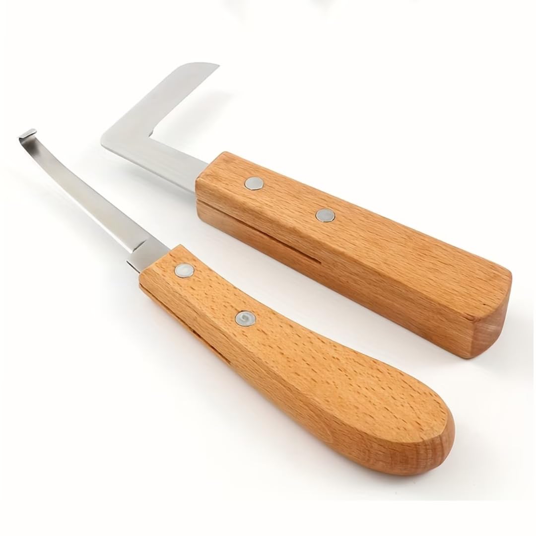 4 PCS Hoof Trimming Tool Set for Cattle, Horse, Sheep & Goats | Professional Livestock Hoof Knife Kit | Left & Right Hand Hoof Knives for Animal Foot Care, Hoof Repair & Trimming