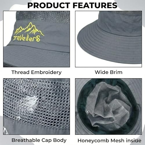 Image of Kraptick Headwear Hat - Lightweight Sun Hat with Foldable Boonie Cap Travellero Round Hat for Travel, UV Protection Summer Cap & Chin Strap with Adjustable Toggle for Secure Fit