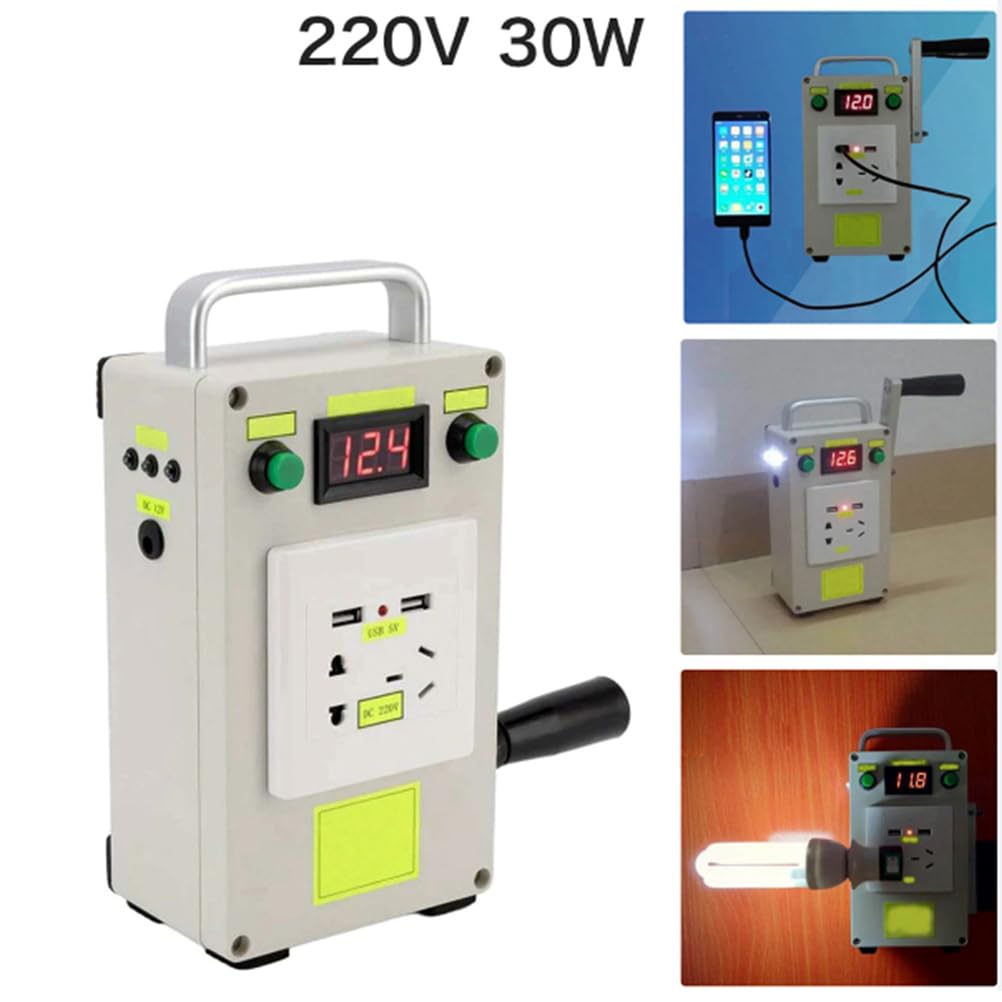 Generatore a manovella USB da 12 cm x 8 cm Stazione di Alimentazione Portatile compatta da 220 V Che può caricare telefoni cellulari, Laptop e torce elettriche
