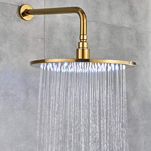Senlesen LED Rainfall 12-inch Round Shower Head High Pressure Top Spray Without Shower Arm Ceiling Mount Gold Polished - Thumbnail 2