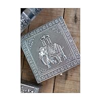 Handcrafted Silver Aluminum Jewellery Box – Elephant Embossed Indian Design with Velvet Lining, Hinged Lid & Clasp, 13x13x5 cm Gift Box