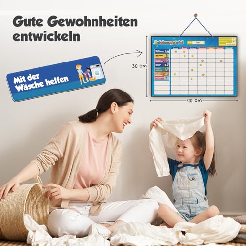 Smart Panda Belohnungstafel für Kinder – 80+ AUFGABEN + 380 Magnete - Belohnungssystem für Verantwortung - Montessori Aufgabenplaner, Magnettafel, Routinchen Wochenplaner Kinder, ab 3 4 5 6 7 8 Jahre