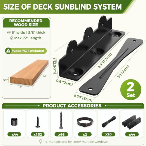 Image of 2 Set Deck Sunblind System, Louver Bracket Kit, Window Shutter Hardware | Adjustable Louver Hardware Kit,Metal Pergola Bracket Kit,Up to 11 Boards (48 inchH),DIY Louver Kit For Decks Patios Privacy fence