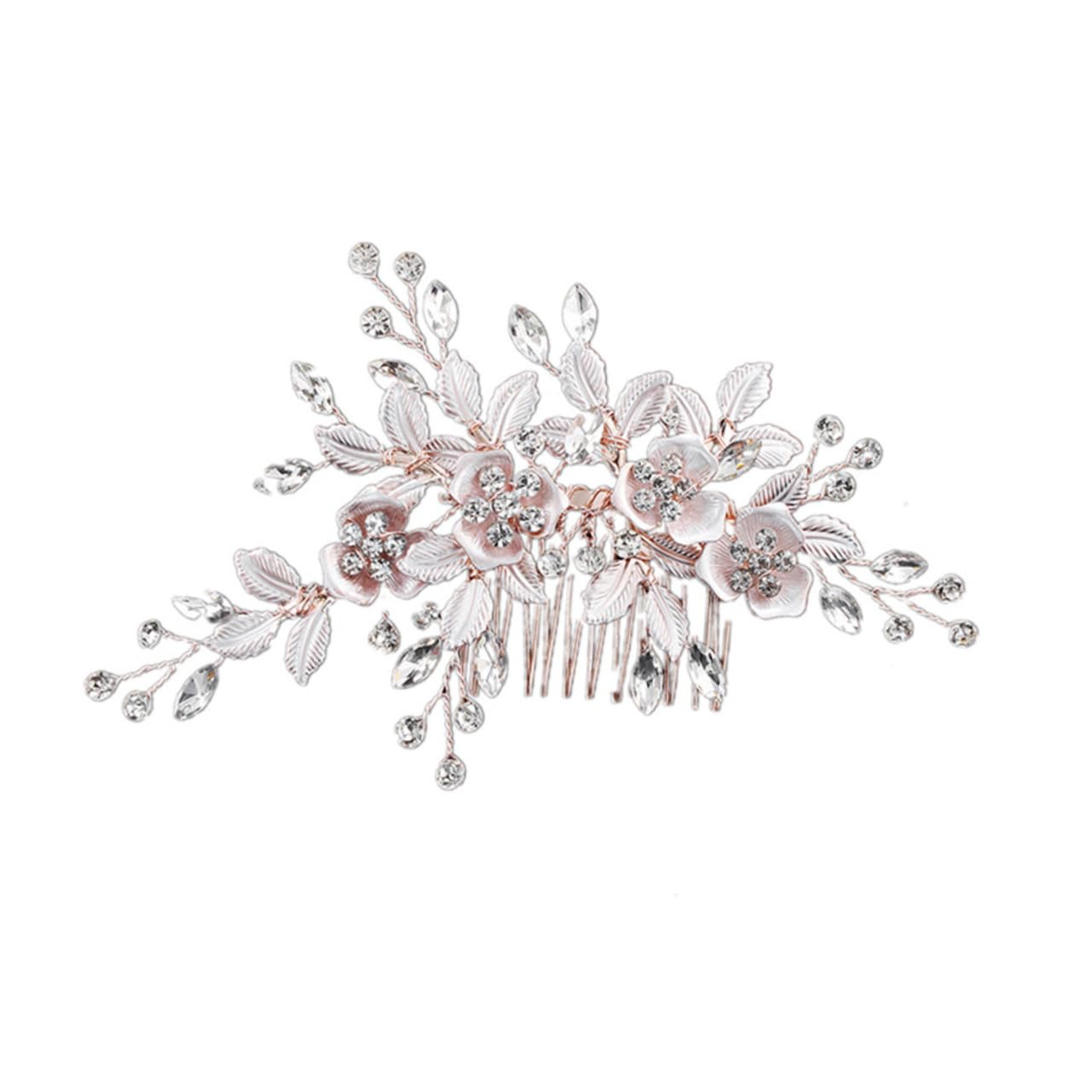 FRCOLOR 3stücke Braut Haarkamm Mit Floralen Kristallen Im Roségold-design Handgemachte Hochzeits-haaraccessoires Für Anlässe Und Besondere