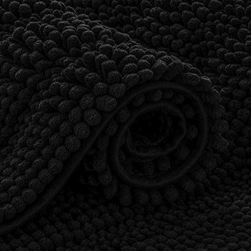 Tappeto da bagno in ciniglia a righe morbido tappeto da per assorbente ad asciugatura rapida lavabile in lavatrice nero 61 x 152.4 cm