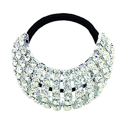 Rosemarie Collections Women's Sparkling Silver Tone Round Crystal Embellished Ponytail Holder (Large)