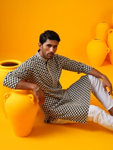 Sojanya (Since 1958 Men'S Cotton Rayon Sequinned Embroidered Kurta With White Pyjama2