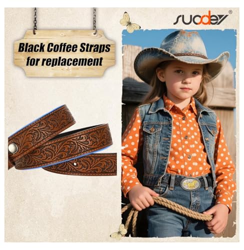 Kids Western Belts for Boys Girls, Embossed Leather Cowgirl Belt for Jeans - Adjustable Toddler Belts with Detachable Buckle, Gift for Christmas4