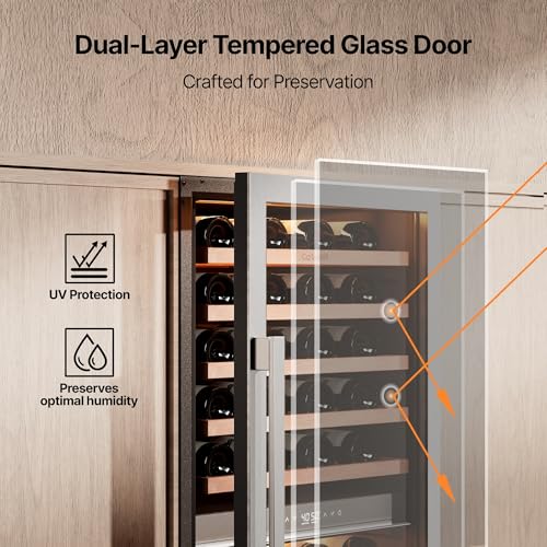 Image of Ca'Lefort Wine Fridge Dual Zone, 90 Bottle 24 Inch Wine Cooler Refrigerator, 40-65F Refrigerator with Glass Door, 3 LED Built-in /Freestanding Fridge for Bar /Kitchen /Resterant (Right-Hinged)