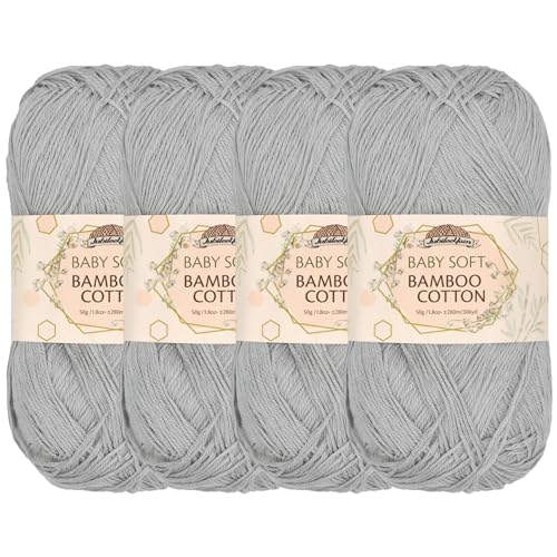 Image of JubileeYarn Baby Soft Bamboo Cotton Yarn - 50g /Skein - Cloudy Grey - 4 Skeins