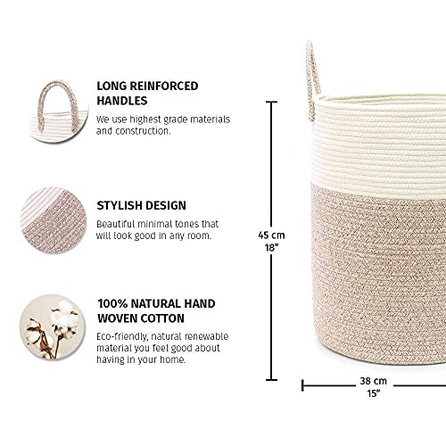 Organihaus Brown Toy Basket For Storage | Baby Laundry Basket | Throw Blanket Basket For Living Room | Large Woven Baskets For Storage | Tall Basket | Towel Basket & Blanket Holder For Bedroom - 15X18 #TOP1